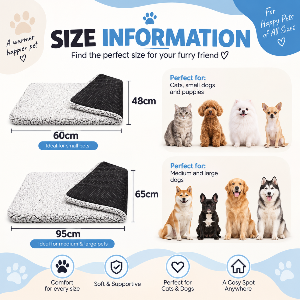 Winter Warming Pet Mattress - Washable Non-Slip Pad for Dogs & Cats