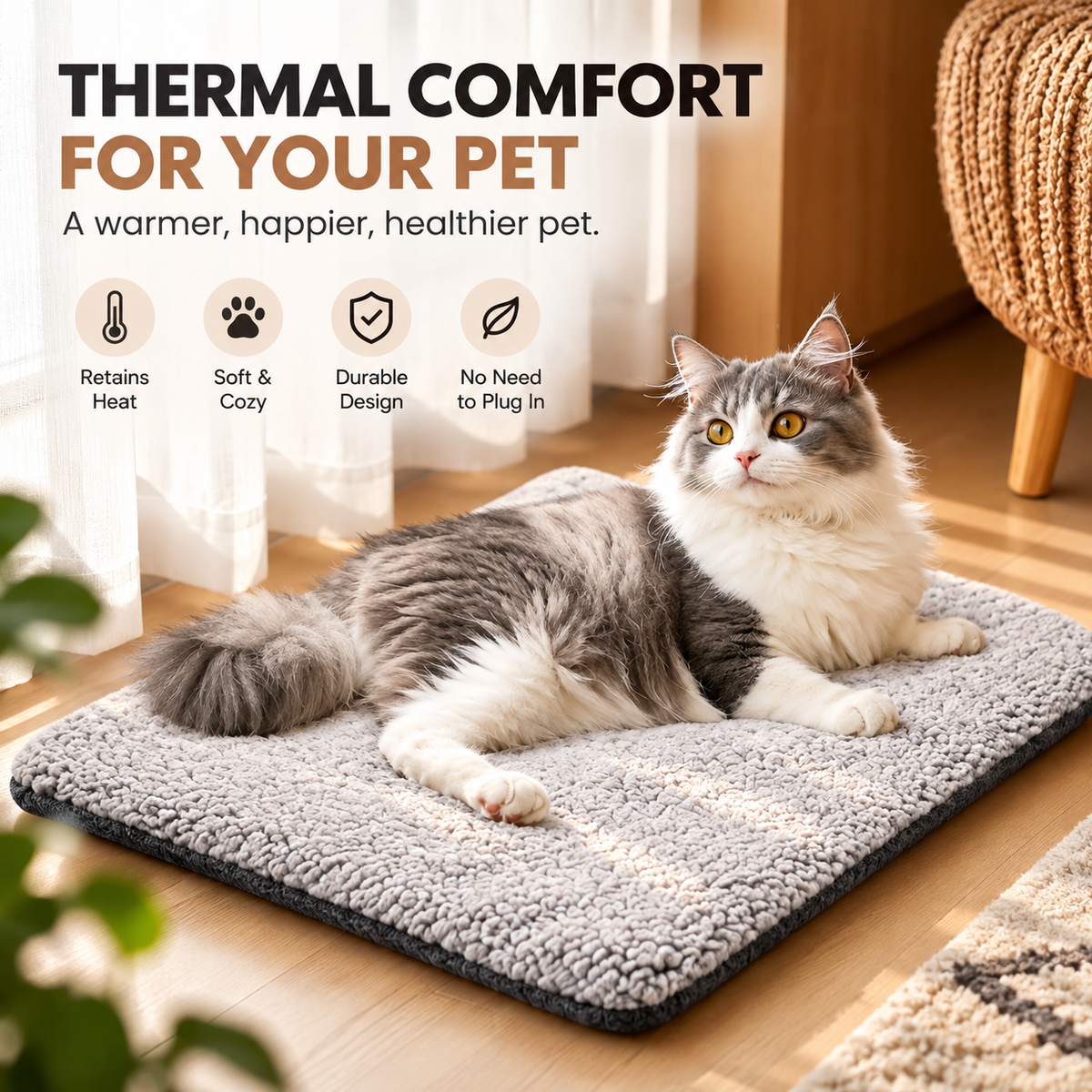 Winter Warming Pet Mattress - Washable Non-Slip Pad for Dogs & Cats