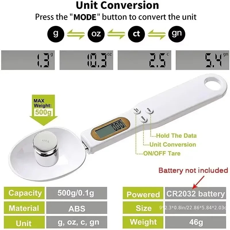 Digital kitchen scale spoon with LCD display, view 2