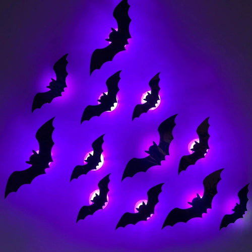 3D Halloween bat wall decal with built-in LED light, view 1