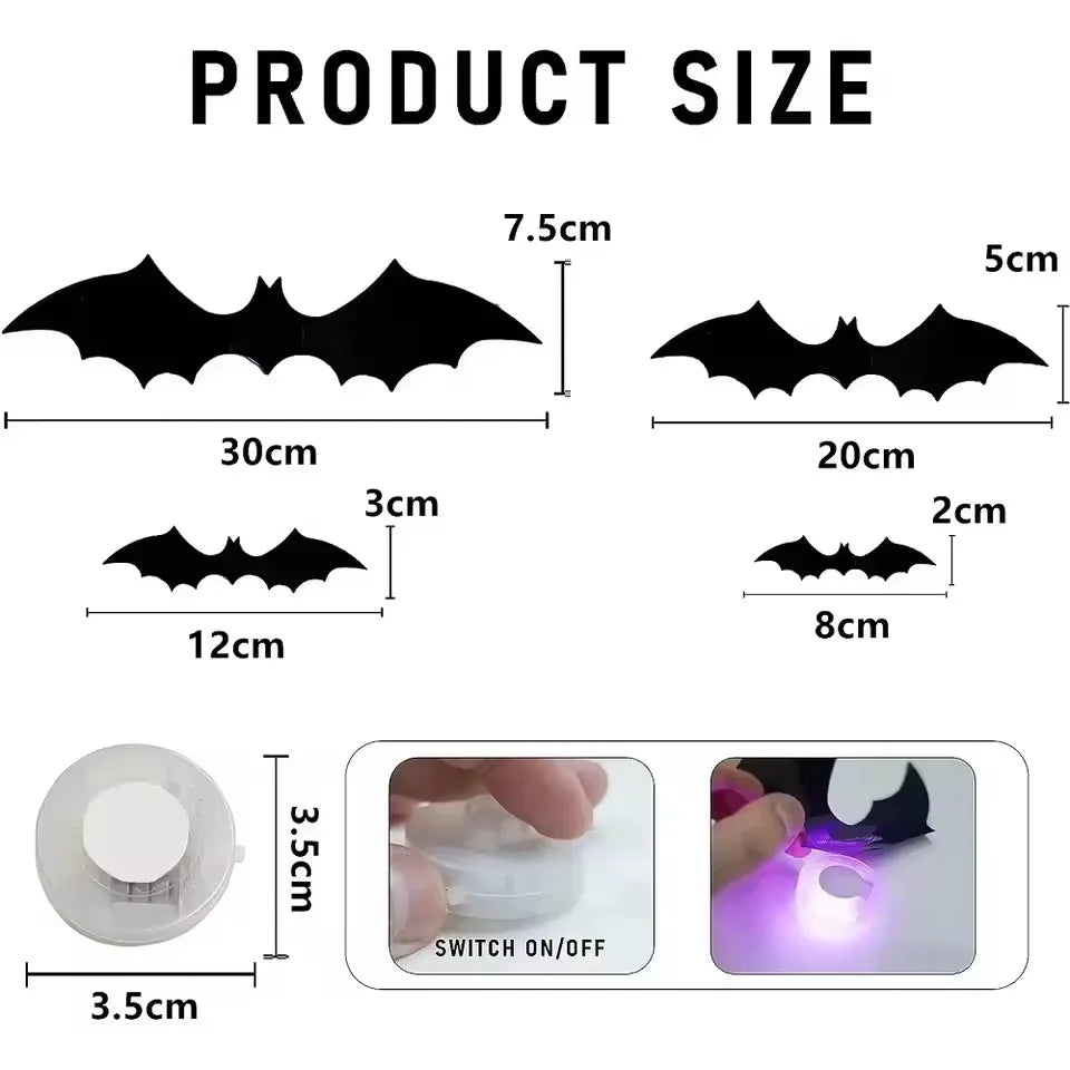 3D Halloween bat wall decal with built-in LED light, view 4