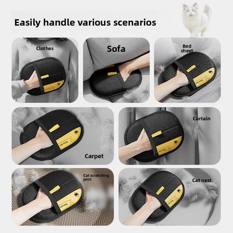 Pet hair removal kit with roller, brush, and grooming gloves, view 4