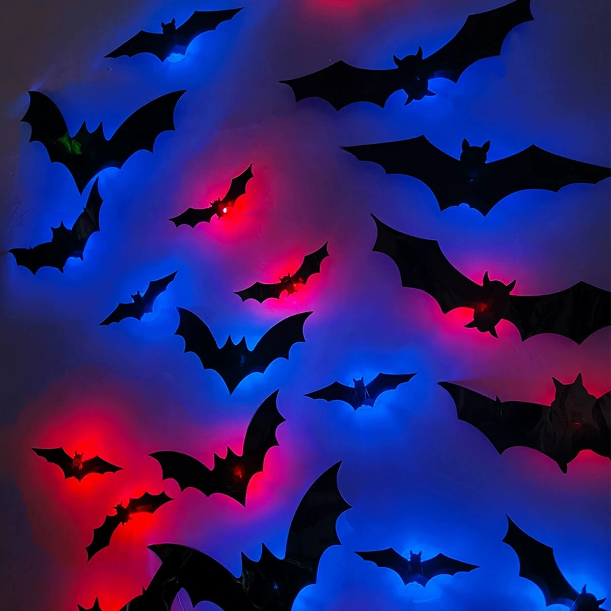 3D Halloween bat wall decal with built-in LED light, view 3