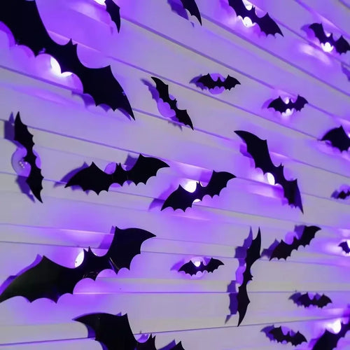3D Halloween bat wall decal with built-in LED light, view 2