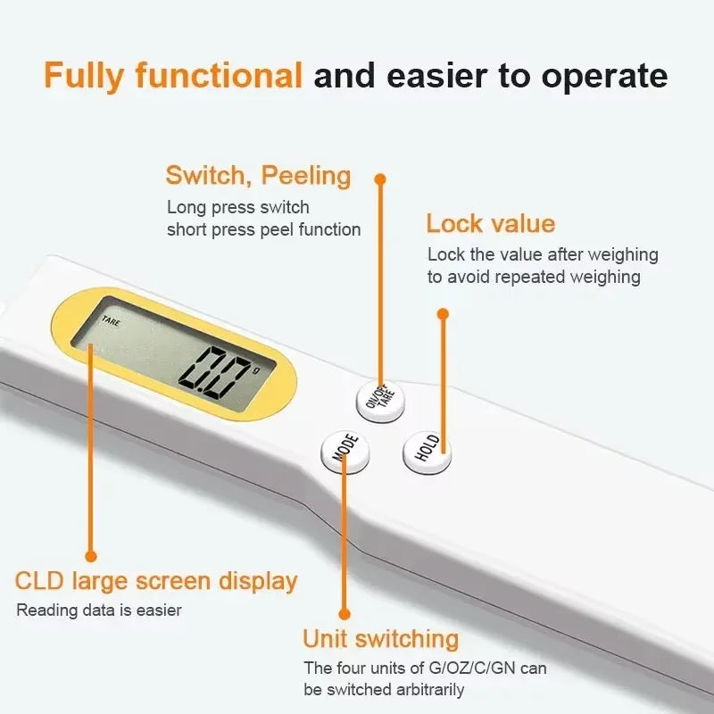 Digital kitchen scale spoon with LCD display, view 3